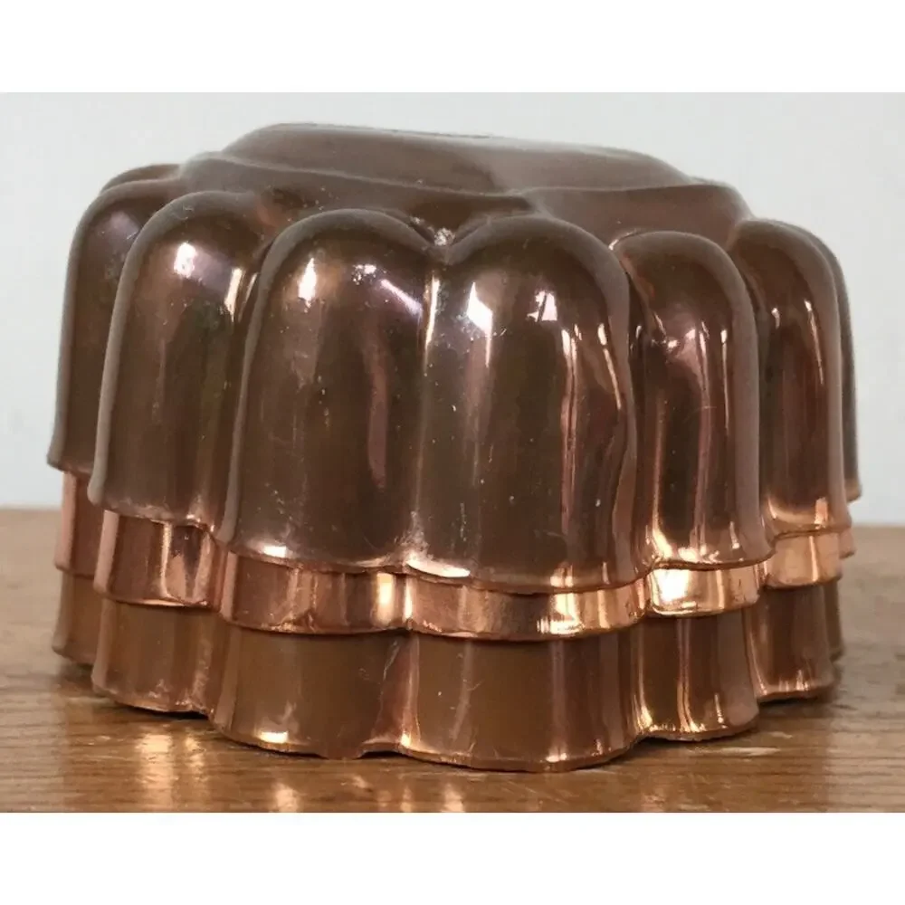 Set 3 Small Vtg Antique Primitive Copper Heart Pudding Cake Molds 3